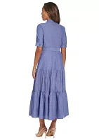 Women's Elbow Sleeve Collared Belted Dress