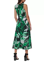 Women's Sleeveless Palm Print Midi Dress