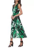 Women's Sleeveless Palm Print Midi Dress