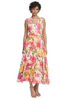 Women's Sleeveless V-Neck Floral Wrap Midi Dress