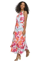 Women's Sleeveless Halter Neck Floral Printed Dress