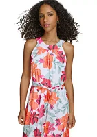 Women's Sleeveless Halter Neck Floral Printed Dress