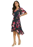 Women's Flutter Sleeve Floral Tie Waist Dress