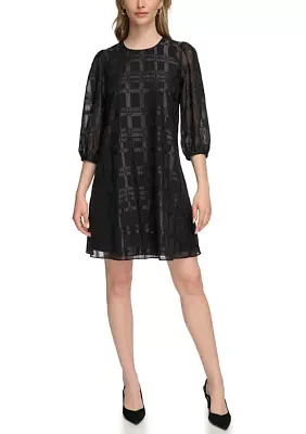 Women's 3/4 Puff Sleeve Chiffon A-Line Dress