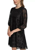 Women's 3/4 Puff Sleeve Chiffon A-Line Dress