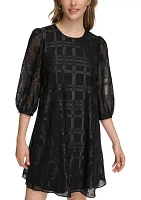 Women's 3/4 Puff Sleeve Chiffon A-Line Dress