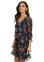 Women's Bell Sleeve Floral V-Neck Dress