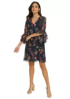 Women's Bell Sleeve Floral V-Neck Dress