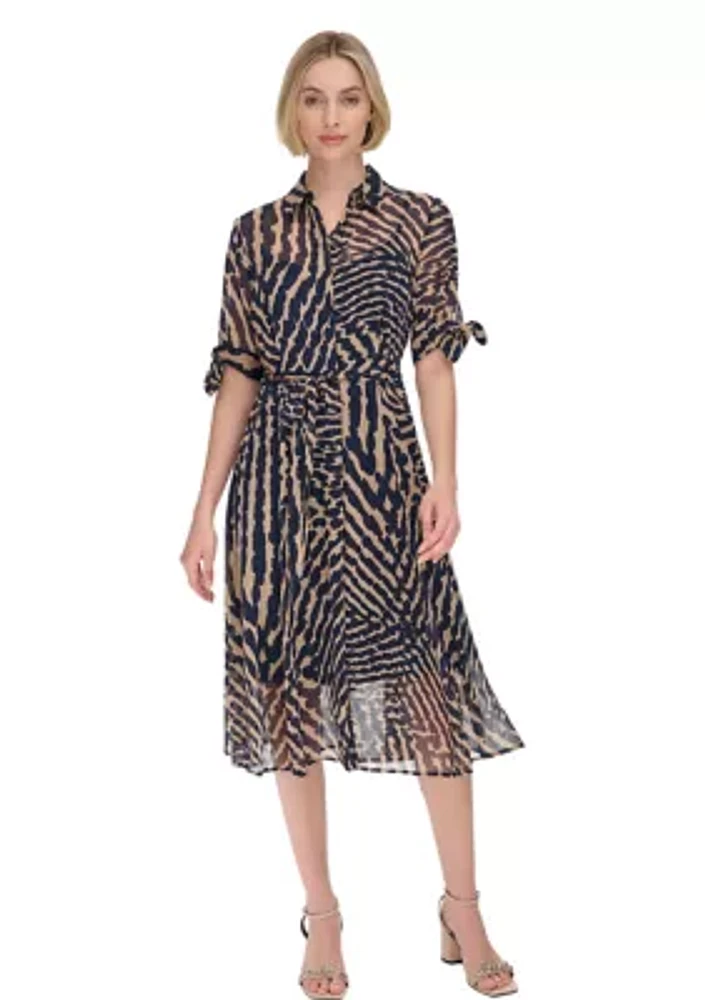 Women's Tie Sleeve Printed Chiffon Shirtdress