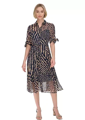 Women's Tie Sleeve Printed Chiffon Shirtdress