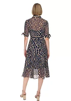 Women's Tie Sleeve Printed Chiffon Shirtdress