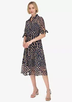 Women's Tie Sleeve Printed Chiffon Shirtdress