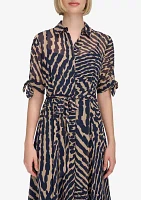 Women's Tie Sleeve Printed Chiffon Shirtdress