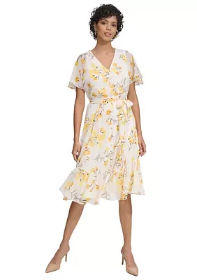 Women's Flutter Sleeve Floral Dress