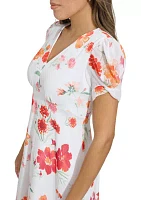 Women's Puff Sleeve Floral V-Neck Dress