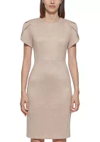 Women's Tulip Sleeve Crew Neck Solid Suede Sheath Dress