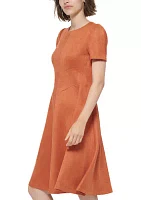 Women's Short Sleeve Solid Suede Fit and Flare Dress