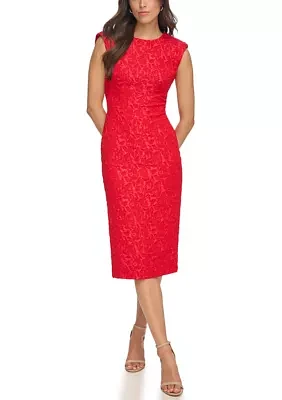 Women's Sleeveless Solid Brocade Sheath Dress