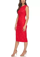 Women's Sleeveless Solid Brocade Sheath Dress