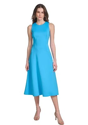 Women's Sleeveless Halter Solid Scuba Crepe A-Line Dress