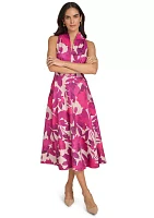 Women's Sleeveless High Neck Floral Print A-Line Dress