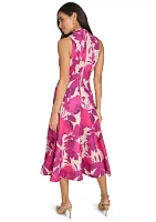 Women's Sleeveless High Neck Floral Print A-Line Dress