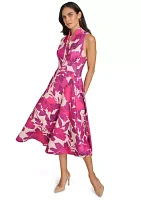 Women's Sleeveless High Neck Floral Print A-Line Dress