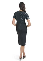 Women's Solid Faux Leather Sheath Dress