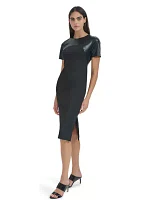 Women's Solid Faux Leather Sheath Dress