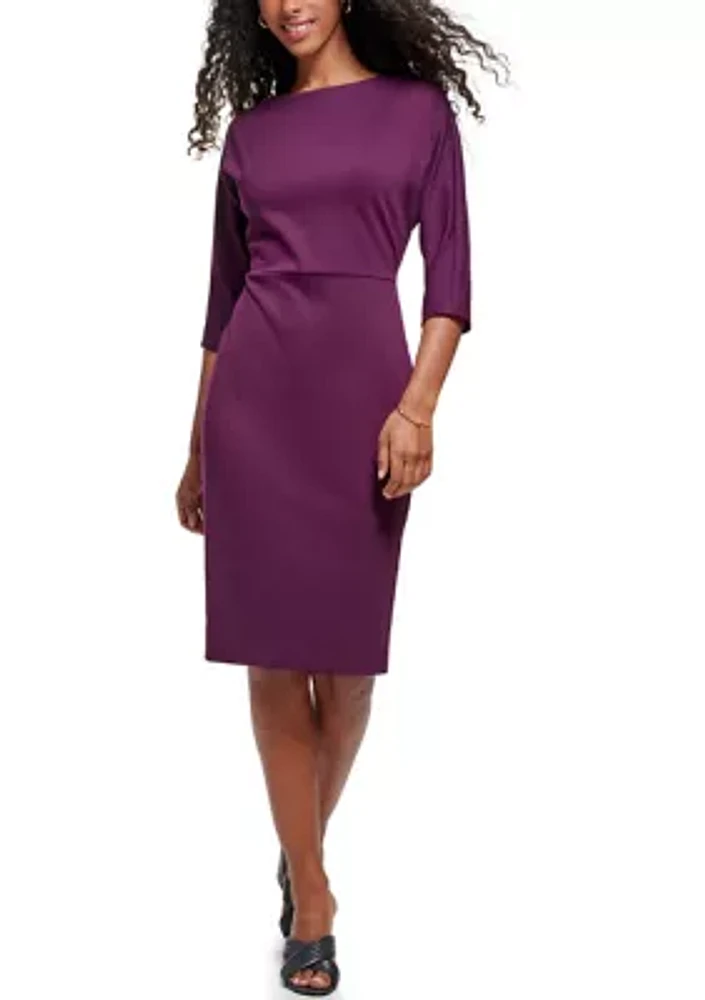 Women's 3/4 Sleeve Solid Sheath Dress