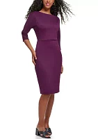 Women's 3/4 Sleeve Solid Sheath Dress