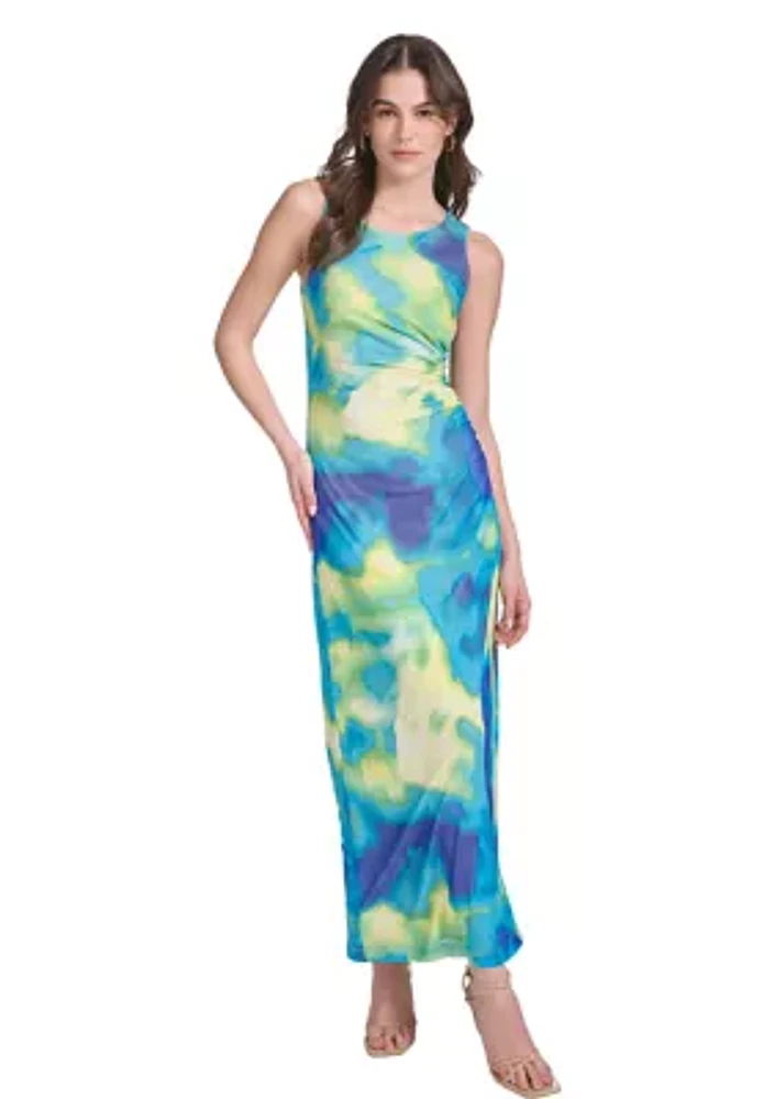 Women's Sleeveless Abstract Print Mesh Sheath Dress