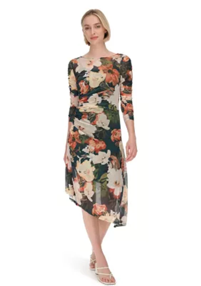 Women's Floral Print Mesh Sheath Dress