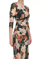 Women's Floral Print Mesh Sheath Dress