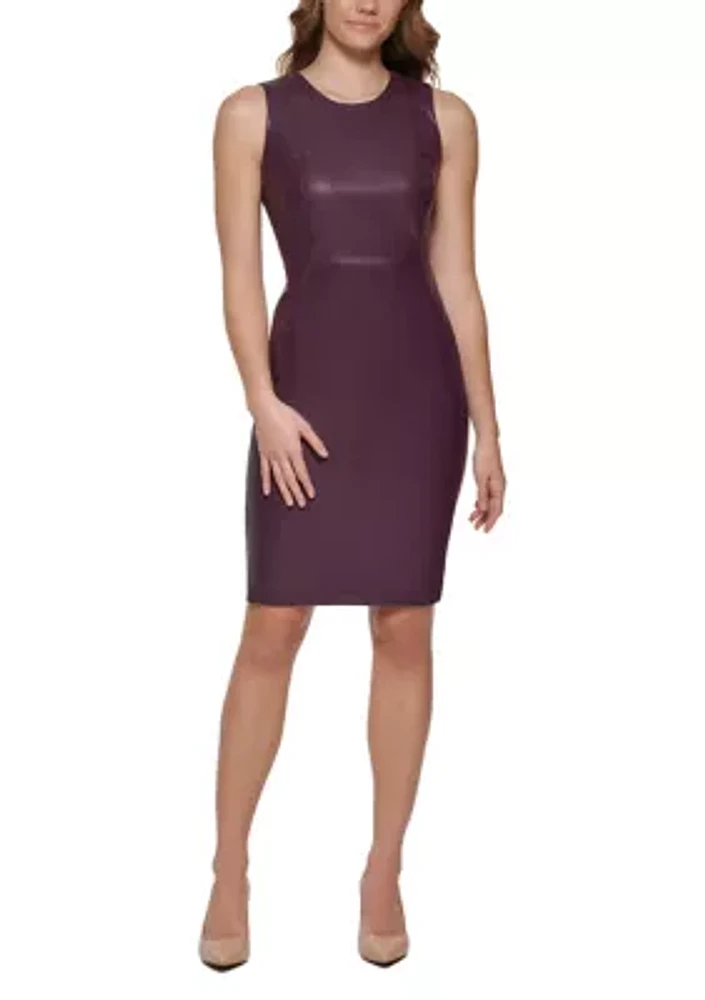 Women's Sleeveless Crew Neck Solid Sheath Dress