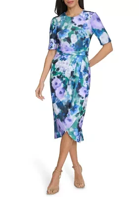 Women's Watercolor Floral Printed Sheath Dress