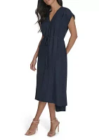 Women's Cap Sleeve V-Neck Fit and Flare Dress