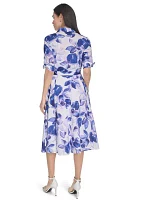 Women's Collared Floral Printed Fit and Flare Dress