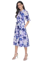 Women's Collared Floral Printed Fit and Flare Dress