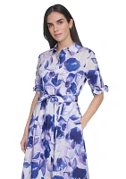 Women's Collared Floral Printed Fit and Flare Dress