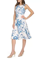 Women's Sleeveless Crew Neck Floral Print Fit and Flare Dress