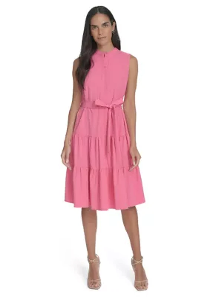 Women's High Neck Tiered Ruffle A-Line Dress