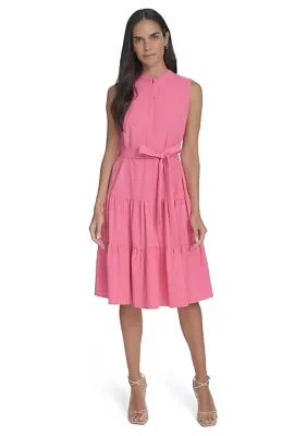 Women's High Neck Tiered Ruffle A-Line Dress