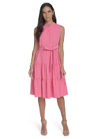 Women's High Neck Tiered Ruffle A-Line Dress