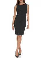 Women's Sleeveless Boat Neck Lined Scuba Sheath Dress