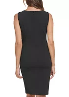 Women's Sleeveless Boat Neck Lined Scuba Sheath Dress