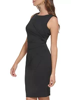 Women's Sleeveless Boat Neck Lined Scuba Sheath Dress