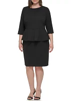 Plus 3/4 Sleeve Ruffle Hem Solid Sheath Dress