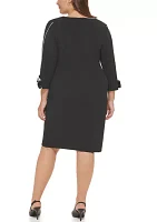 Plus 3/4 Sleeve V-Neck Solid Sheath Dress