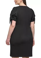 Plus Short Sleeve Crew Neck Solid Sheath Dress